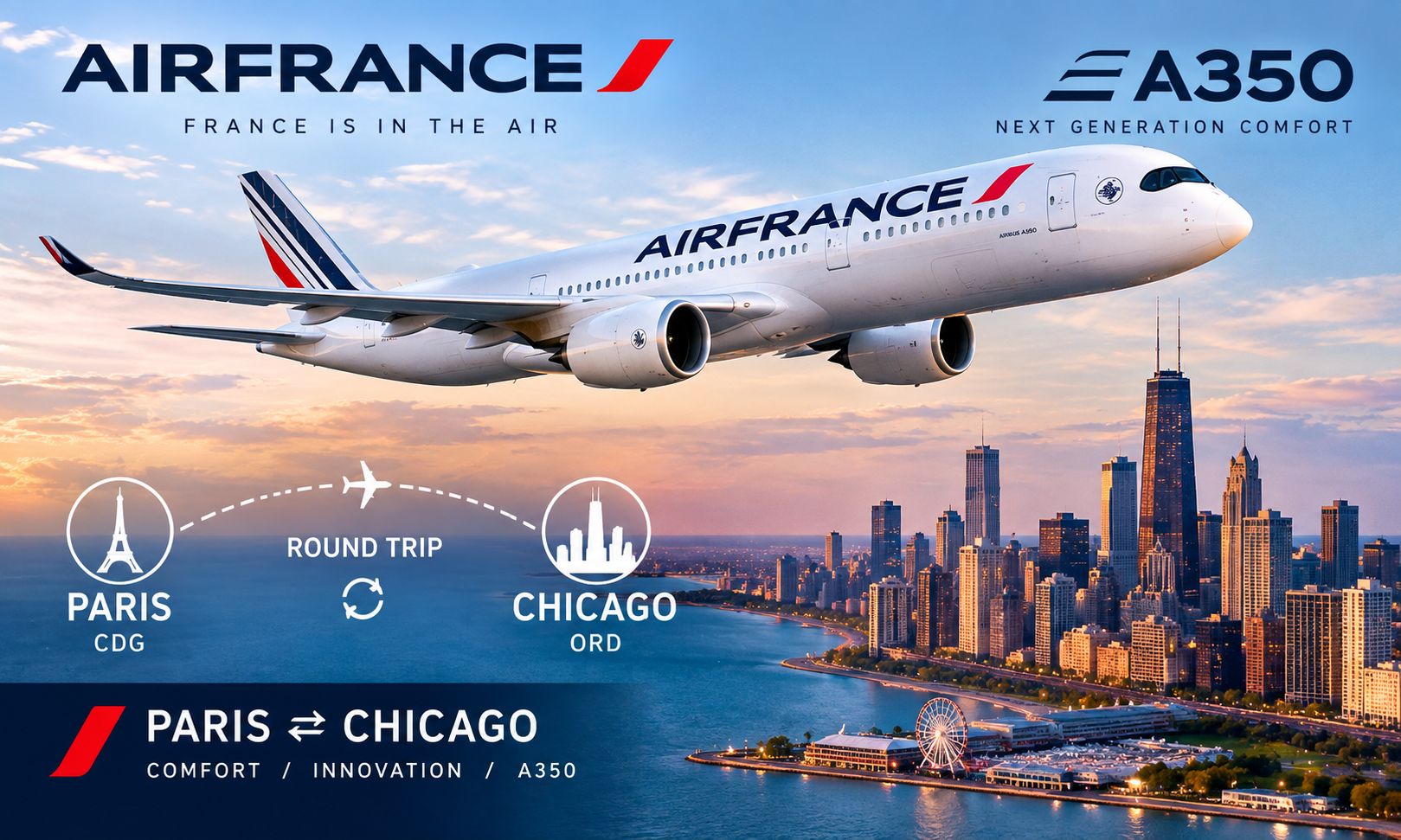 air france a350 chicago flight return